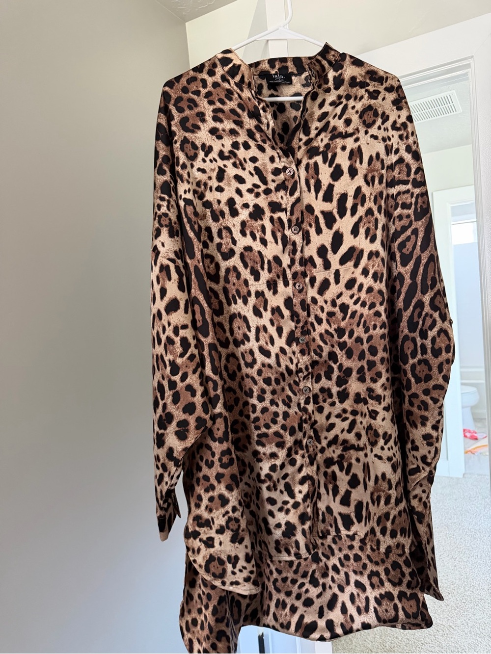 Dressed in lala Leopard Print Button-Front Women's Satin set